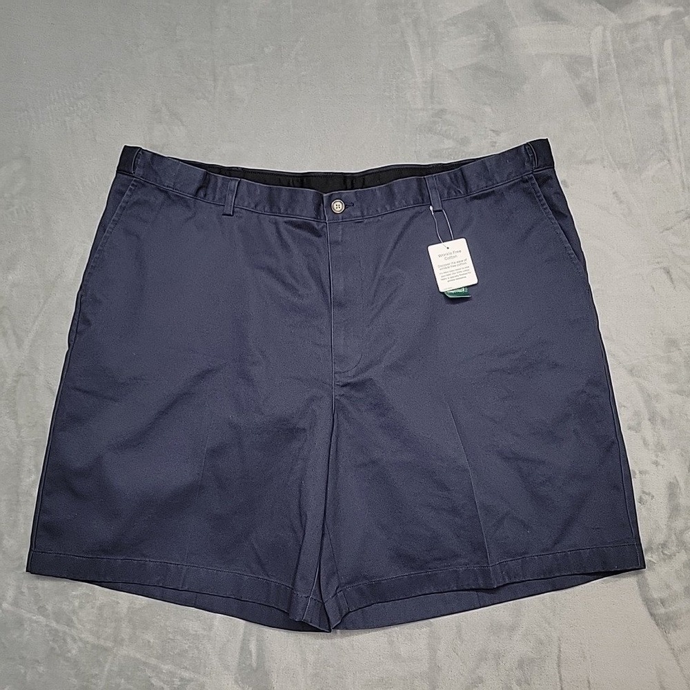 L.L. Bean Chino Shorts Mens 46 Navy Blue Double L Comfort Waist Wrinkle Free